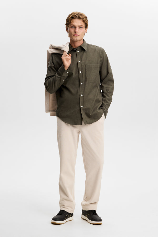 Zachary Flannel Melange Shirt / Forest Green Melange