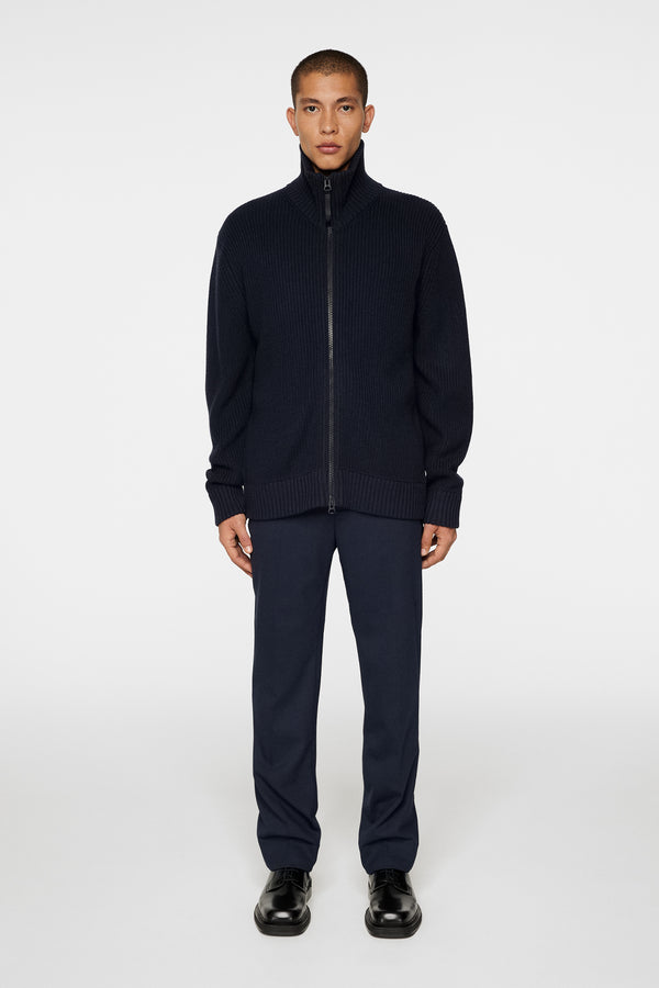 Skyler Wool Blend Zip Cardigan / JL Navy