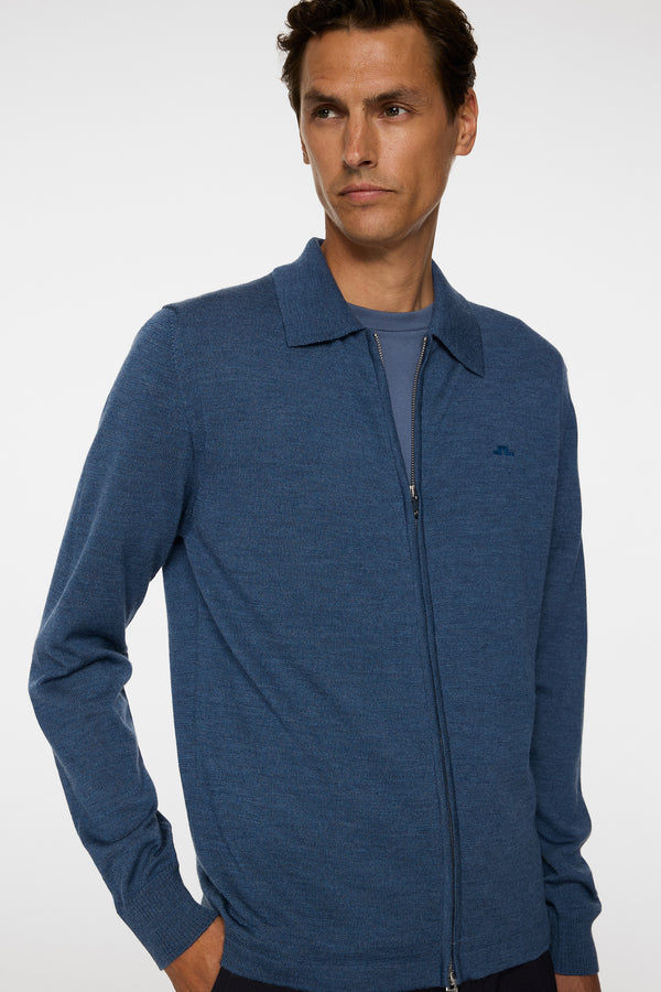 Kaleb Merino Zip Cardigan / Vintage Indigo Melange
