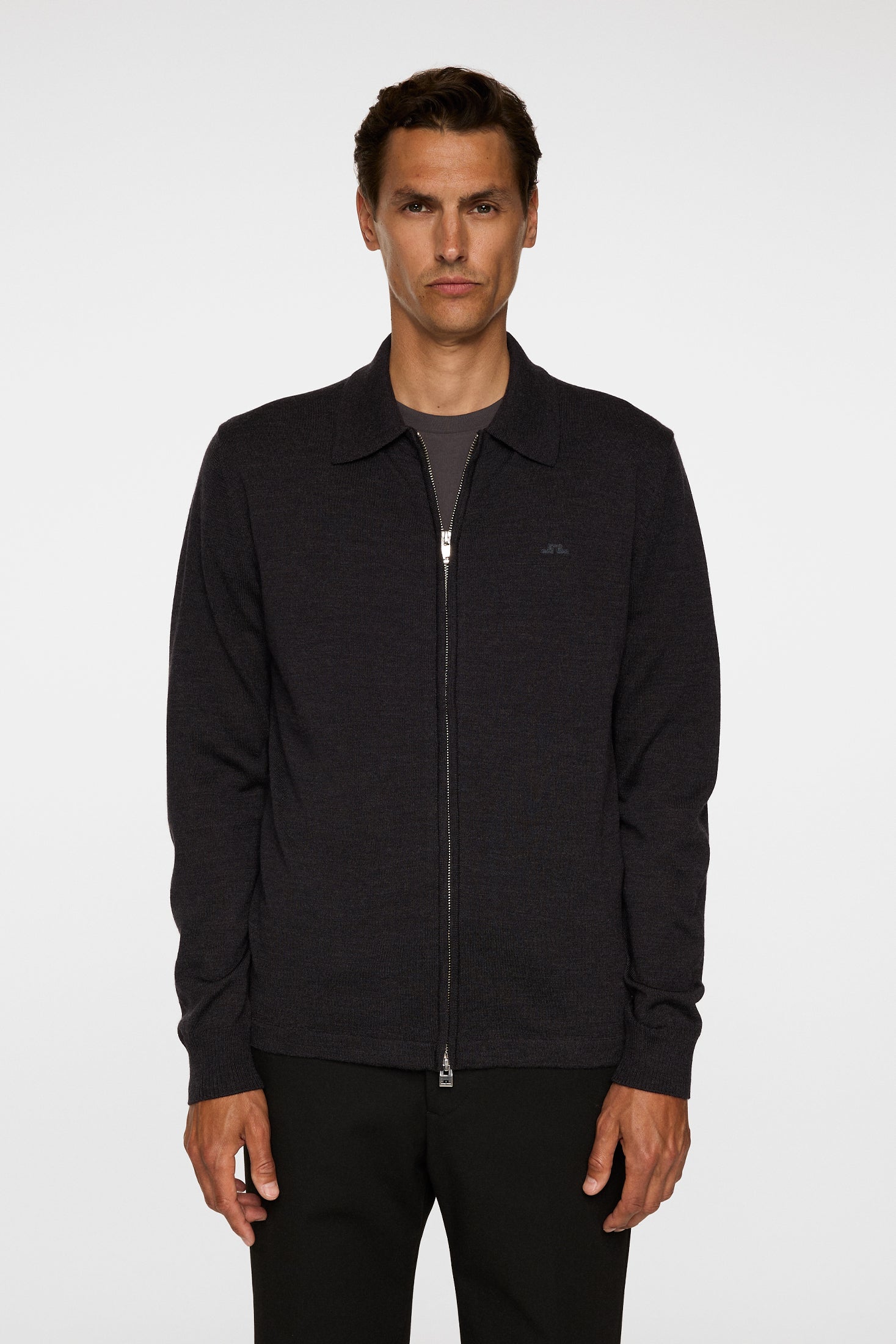 Kaleb Merino Zip Cardigan / Dark Grey Melange | J.Lindeberg Official