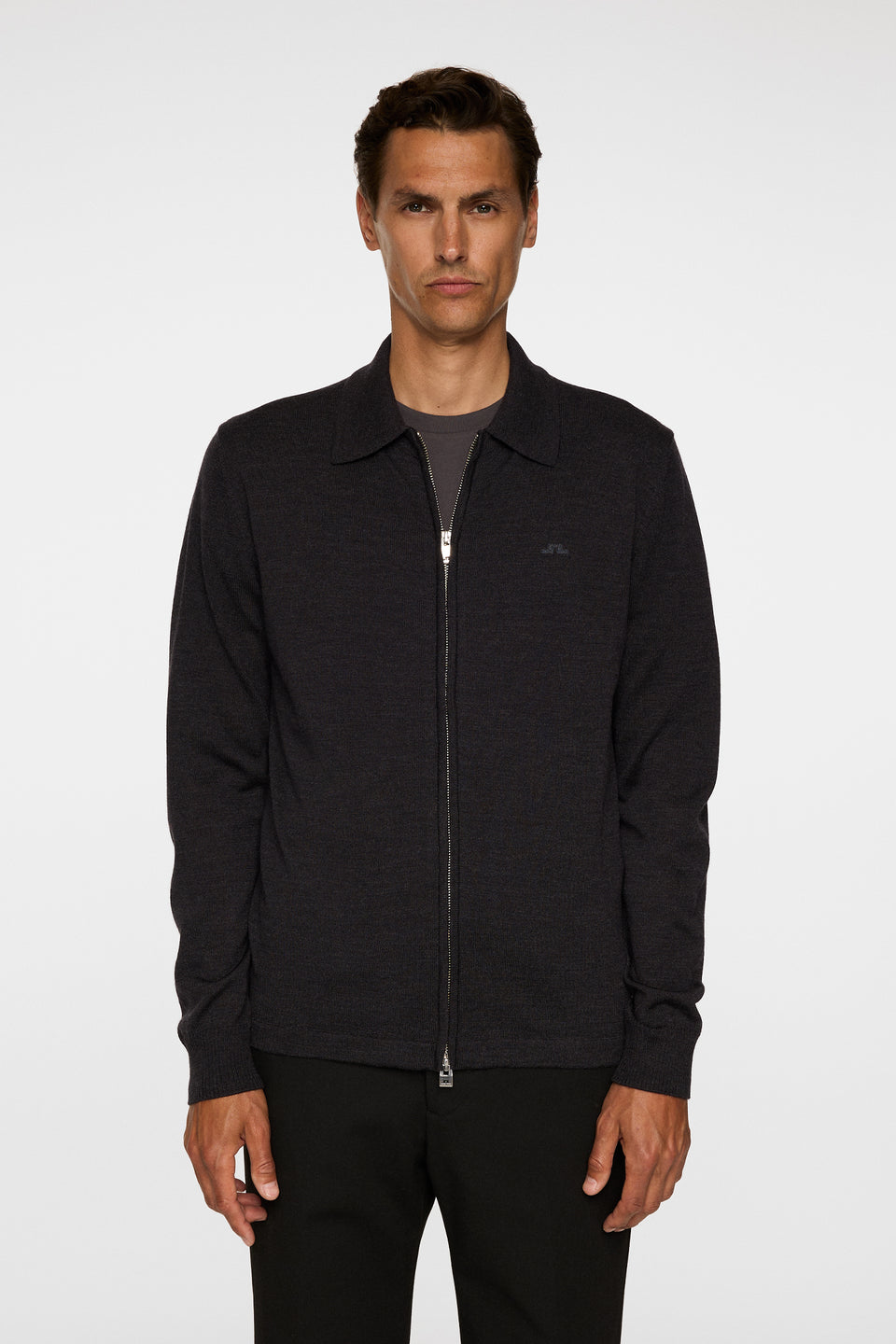 Kaleb Merino Zip Cardigan / Dark Grey Melange
