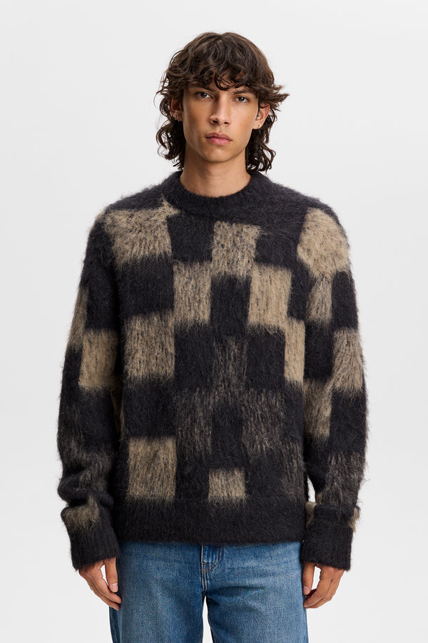Hank Hairy Graphic Knit Crew / Brindle