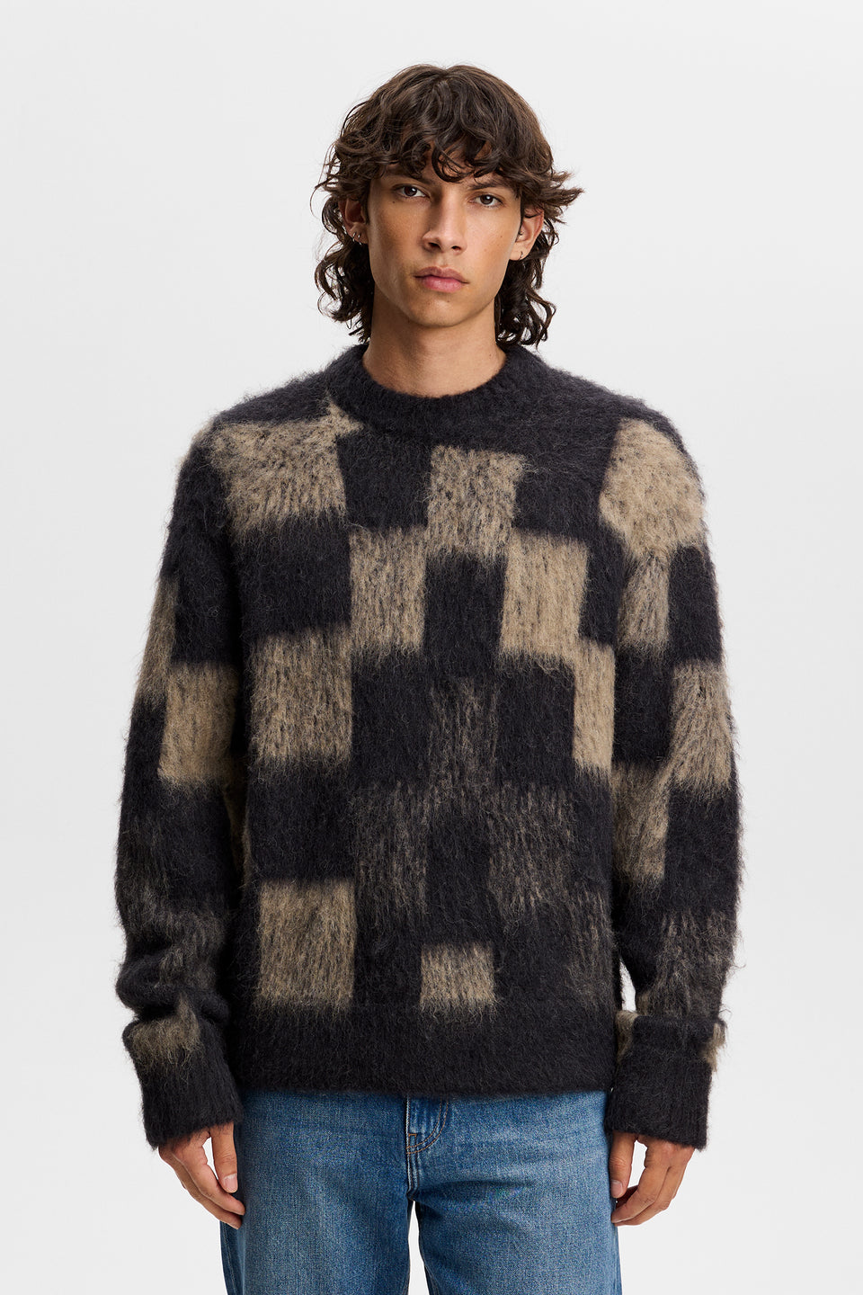 Hank Hairy Graphic Knit Crew / Brindle