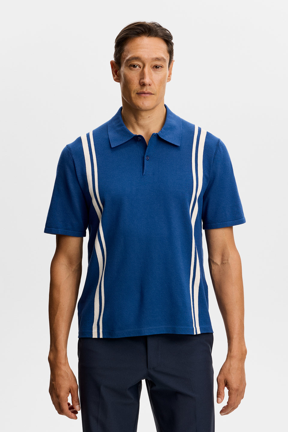Rylan Stripe Knit Golf Polo / Estate Blue