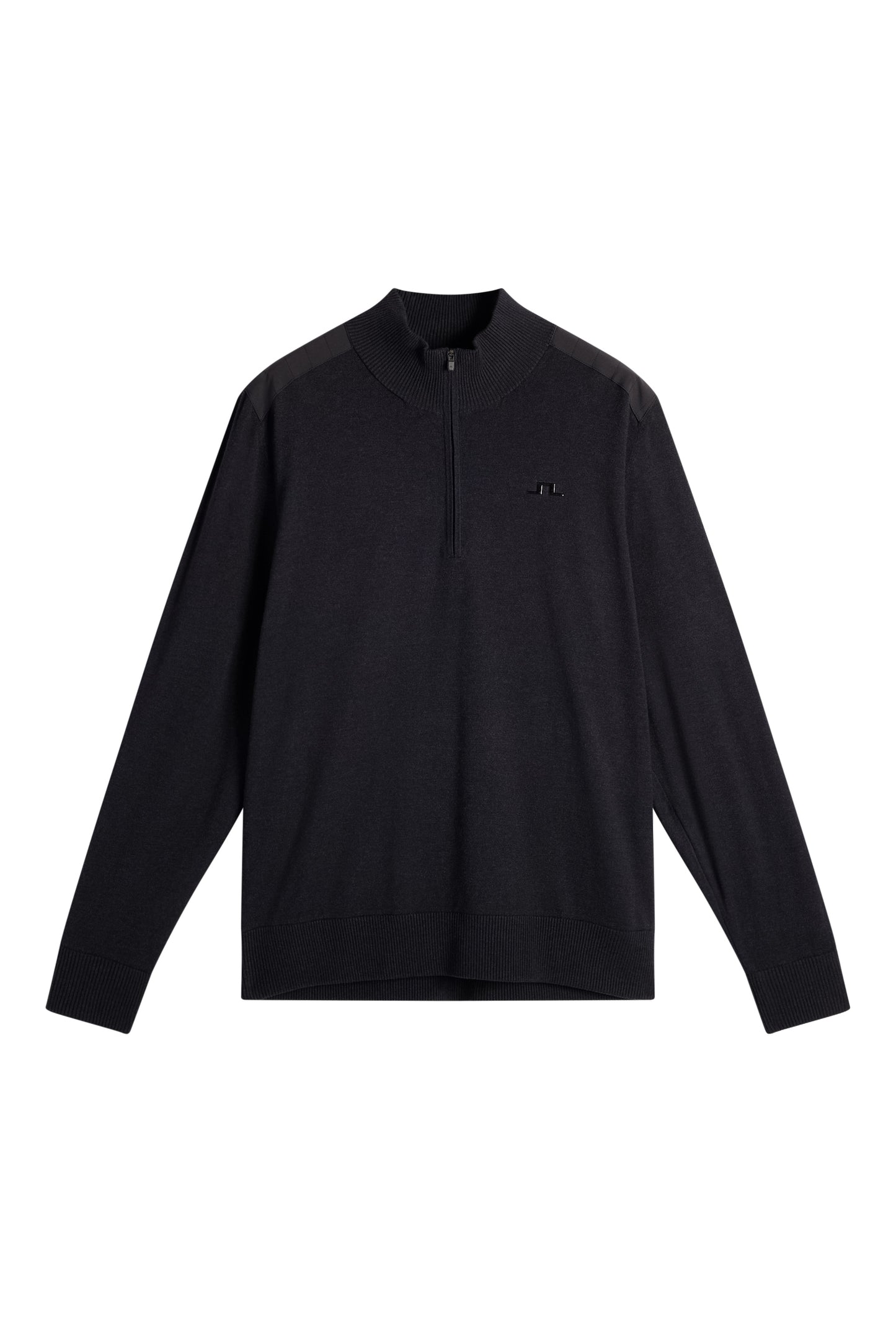 Set forfra: Sort Jeffrey Windbreaker Sweater med halv lynlås, vævede skulderpaneler og Bridge-logo på brystet.