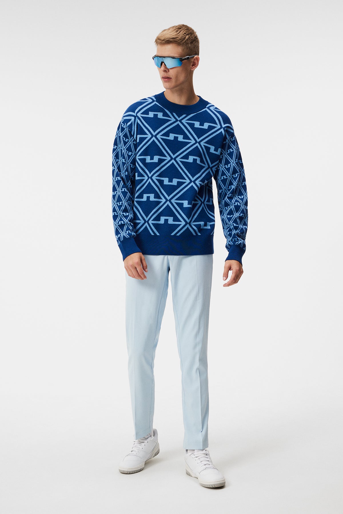 Isaac Jacquard Knitted Sweater / Estate Blue Diamond