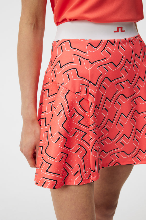 Jane Print Skirt / Outline Bridge Wave Coral