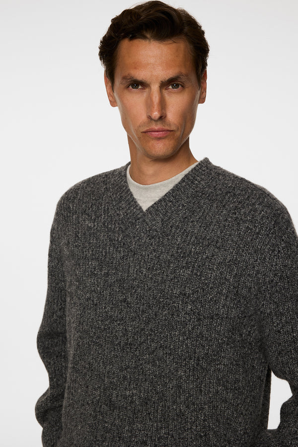 Vitor V-neck Heavy Knit / Dark Grey Melange
