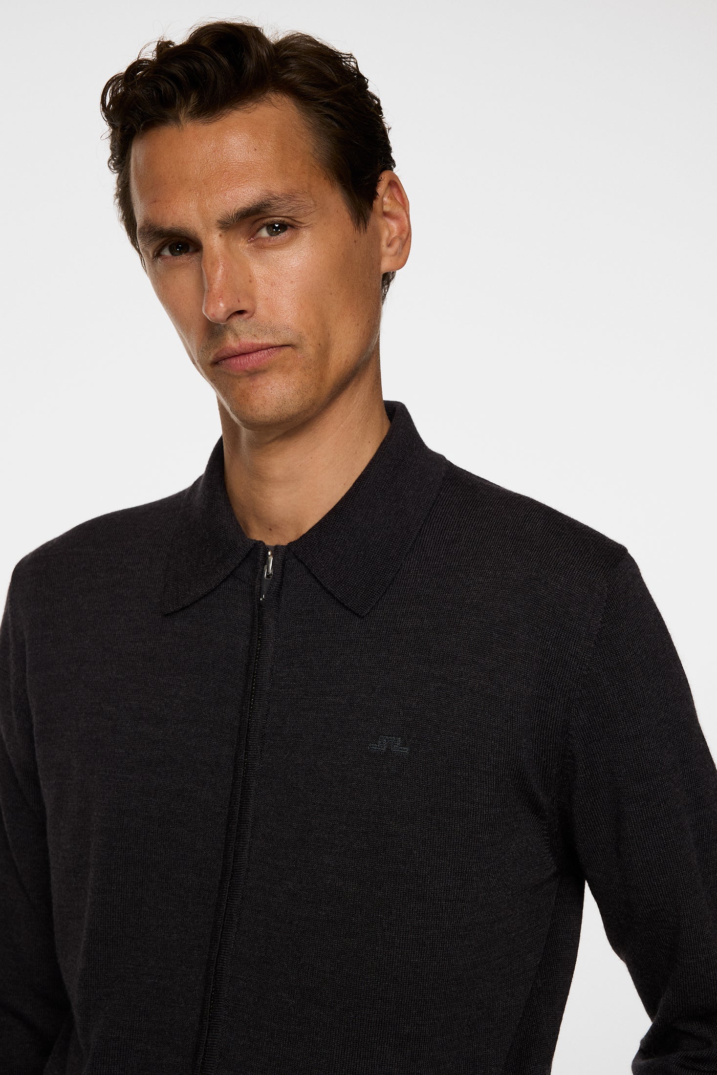 Kaleb Merino Zip Cardigan / Dark Grey Melange | J.Lindeberg Official