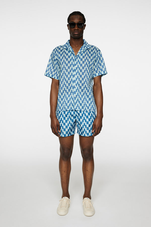 Donso Cotton Printed Shirt / Bridge Stack Blue M
