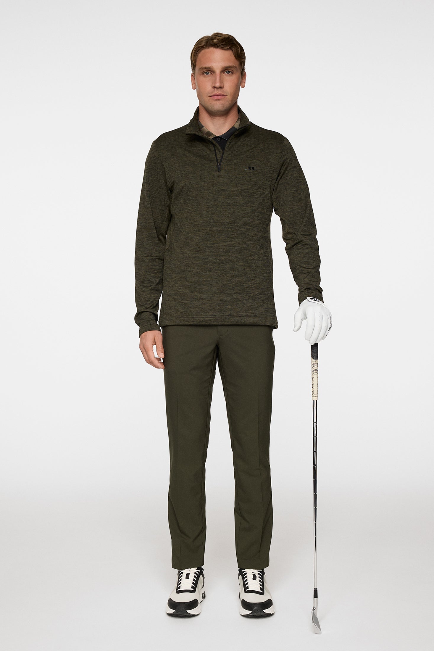 Destry Quarter Zip Mid Layer / Black and Forest Green Melange – J