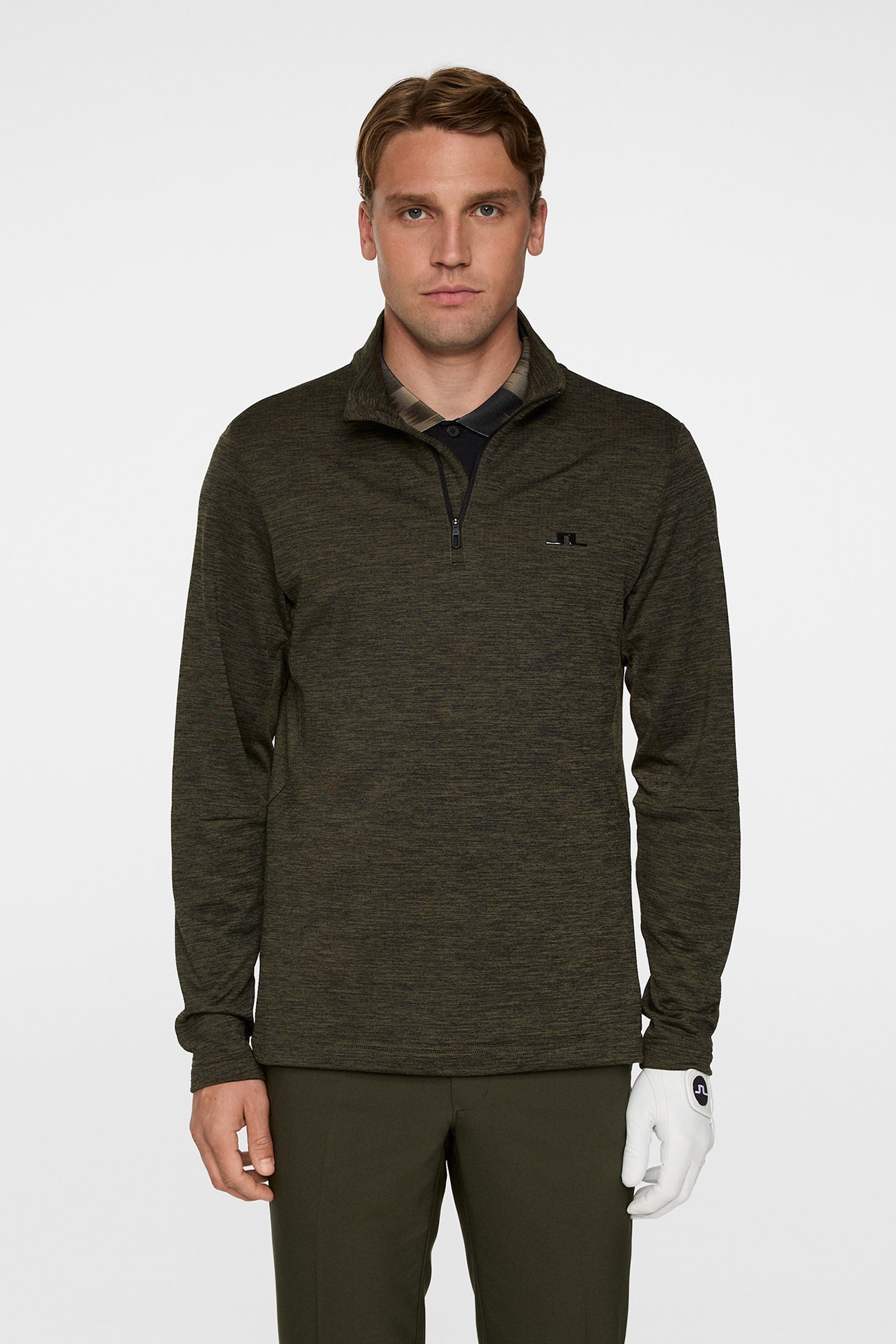 Destry Quarter Zip Mid Layer / Black and Forest Green Melange – J