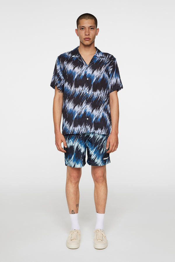Elio Linen Printed Shirt / Thunderstorm Navy M