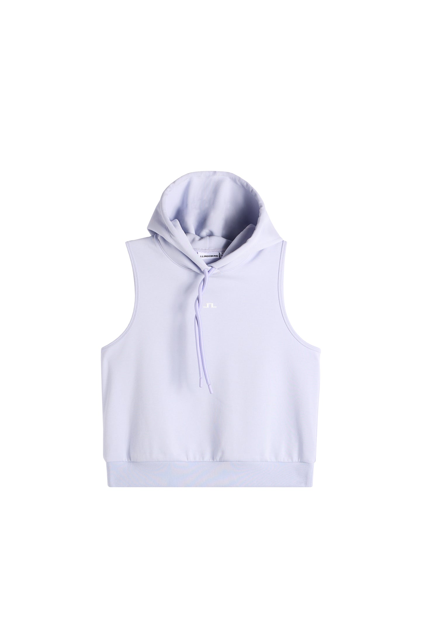 Vorderansicht: Hellvioletter Sarah Sleeveless Hood mit Kapuze, Kordelzug und Bridge-Logo auf der Brust.