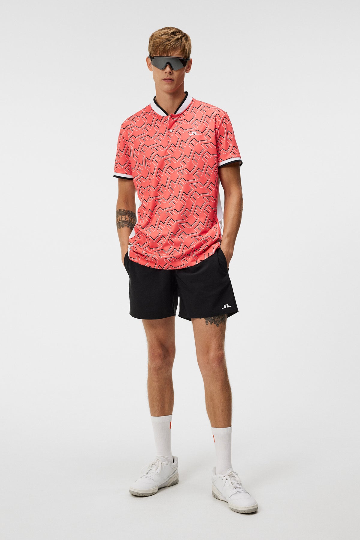 Jensen Print Reg Fit Polo / Outline Bridge Wave Coral
