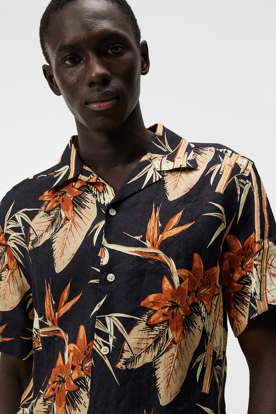 Elio Tropical Print Reg Shirt / JL Navy