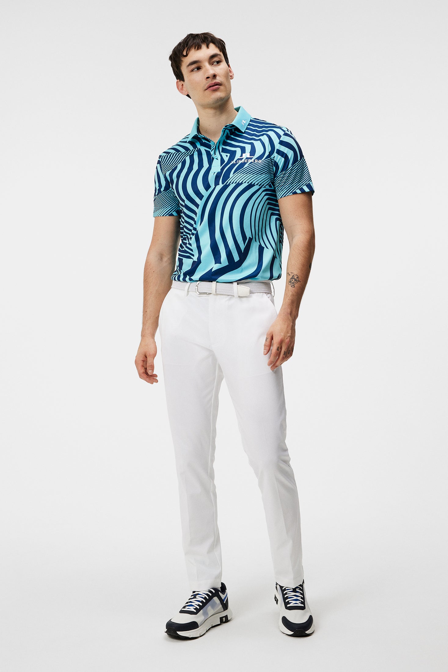 KV Tour Print Golf Polo / Dazzle Wave Blue Curacao – J.Lindeberg EU