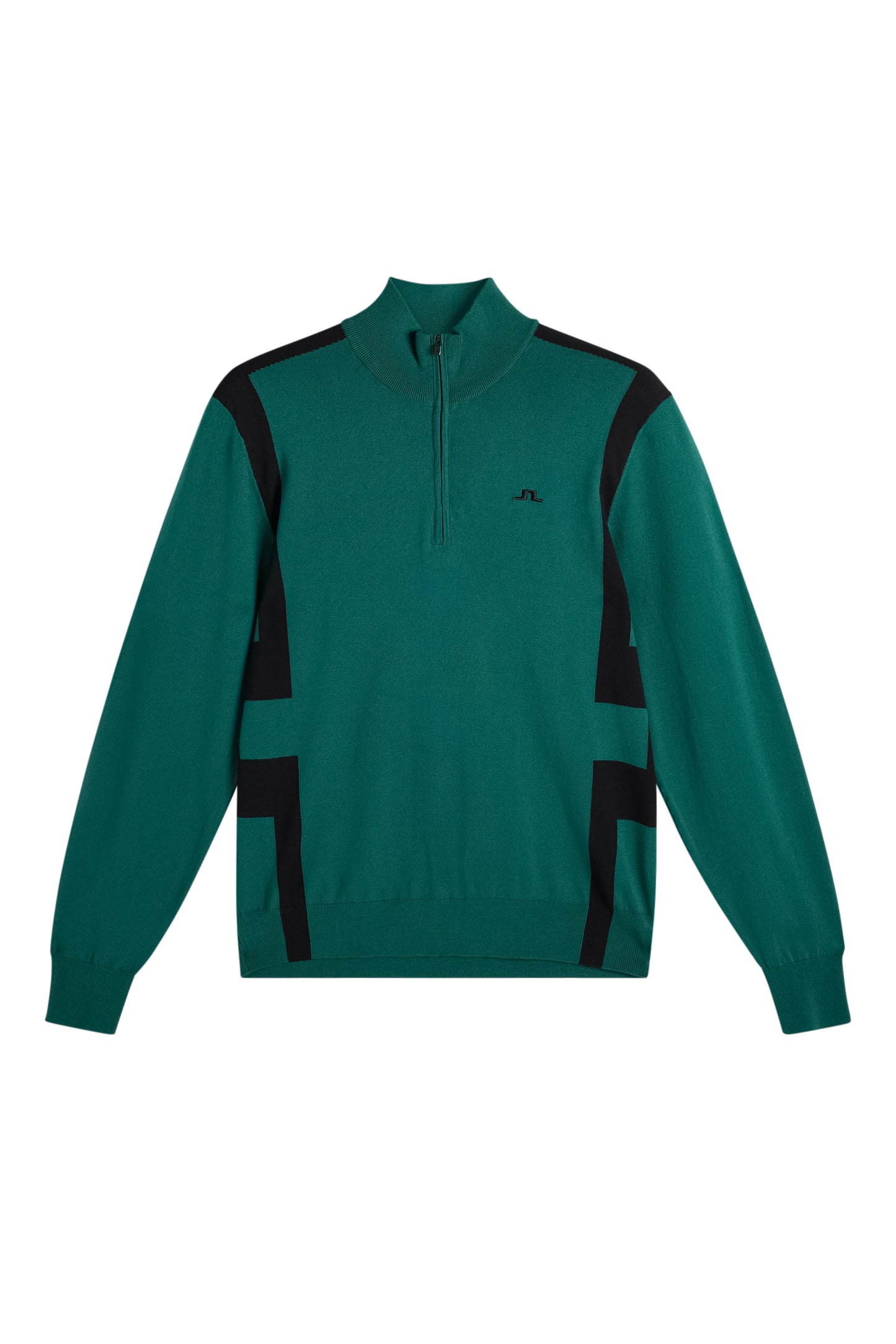 Set forfra: Grøn Kendrick Knitted Zip Sweater med sorte sidepaneler, lynlås i halv længde og Bridge-logo på brystet.