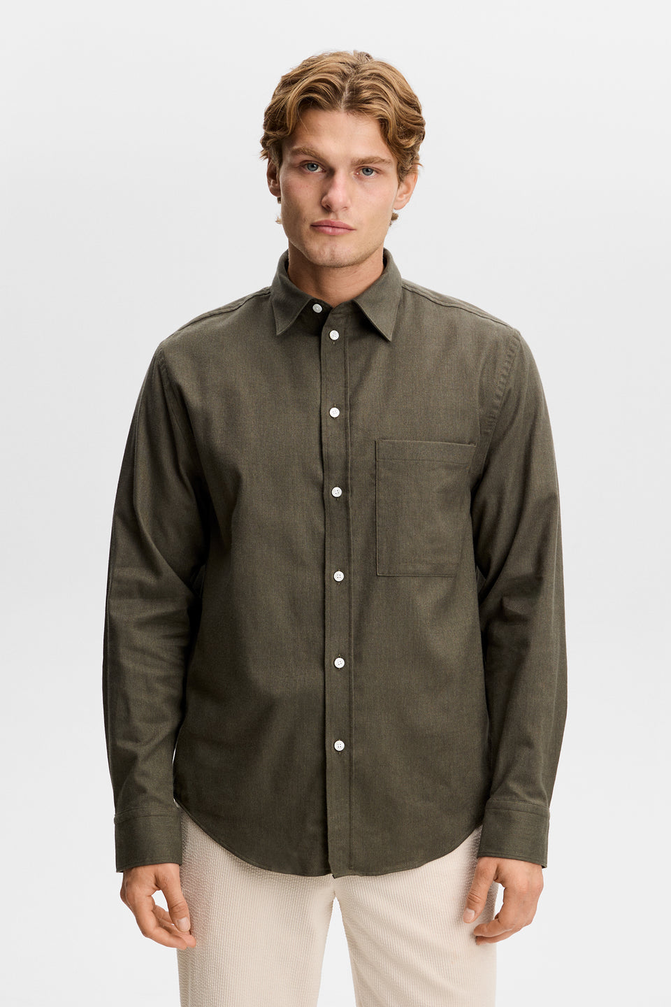 Zachary Flannel Melange Shirt / Forest Green Melange