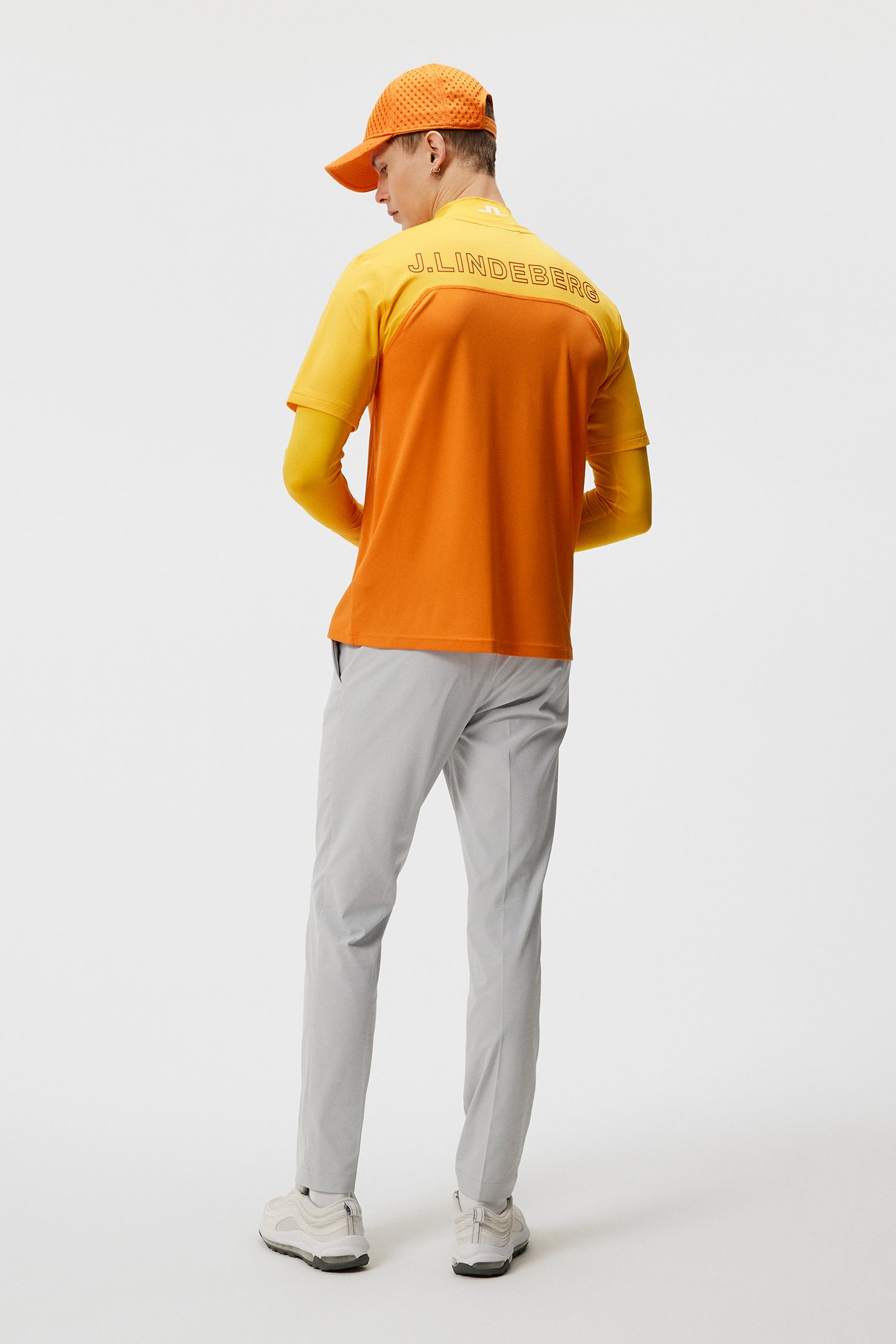 Mesh blocked T-shirt / Russet Orange