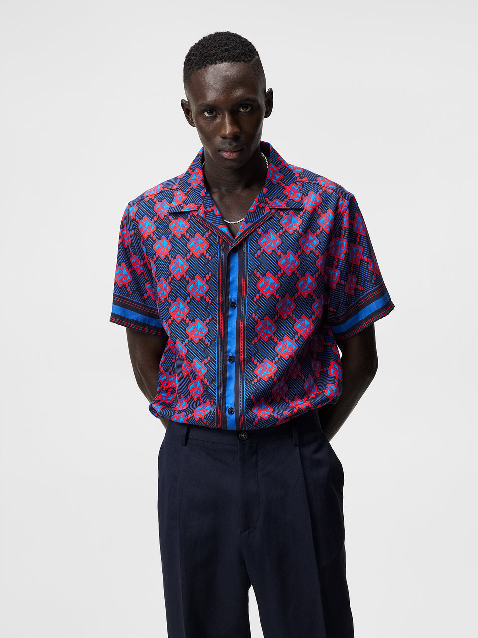 Louis Vuitton Men's XL Monogram Bandana Blue Button Down Short Sleeve  Shirt