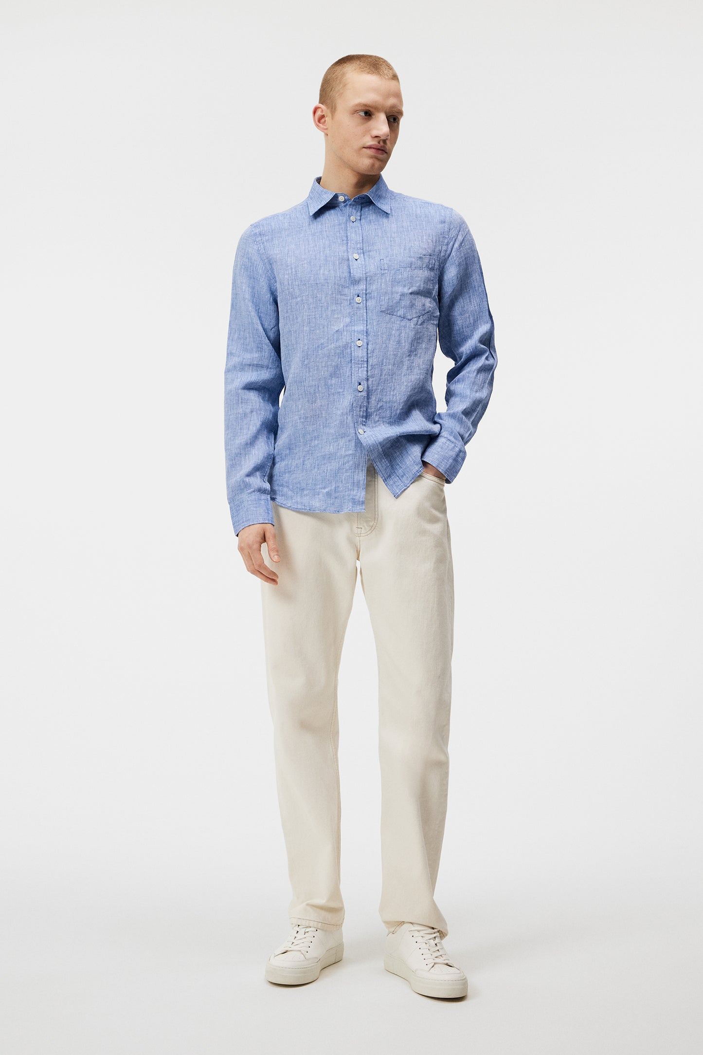 Linen Melange LS slim shirt / Lapis Blue