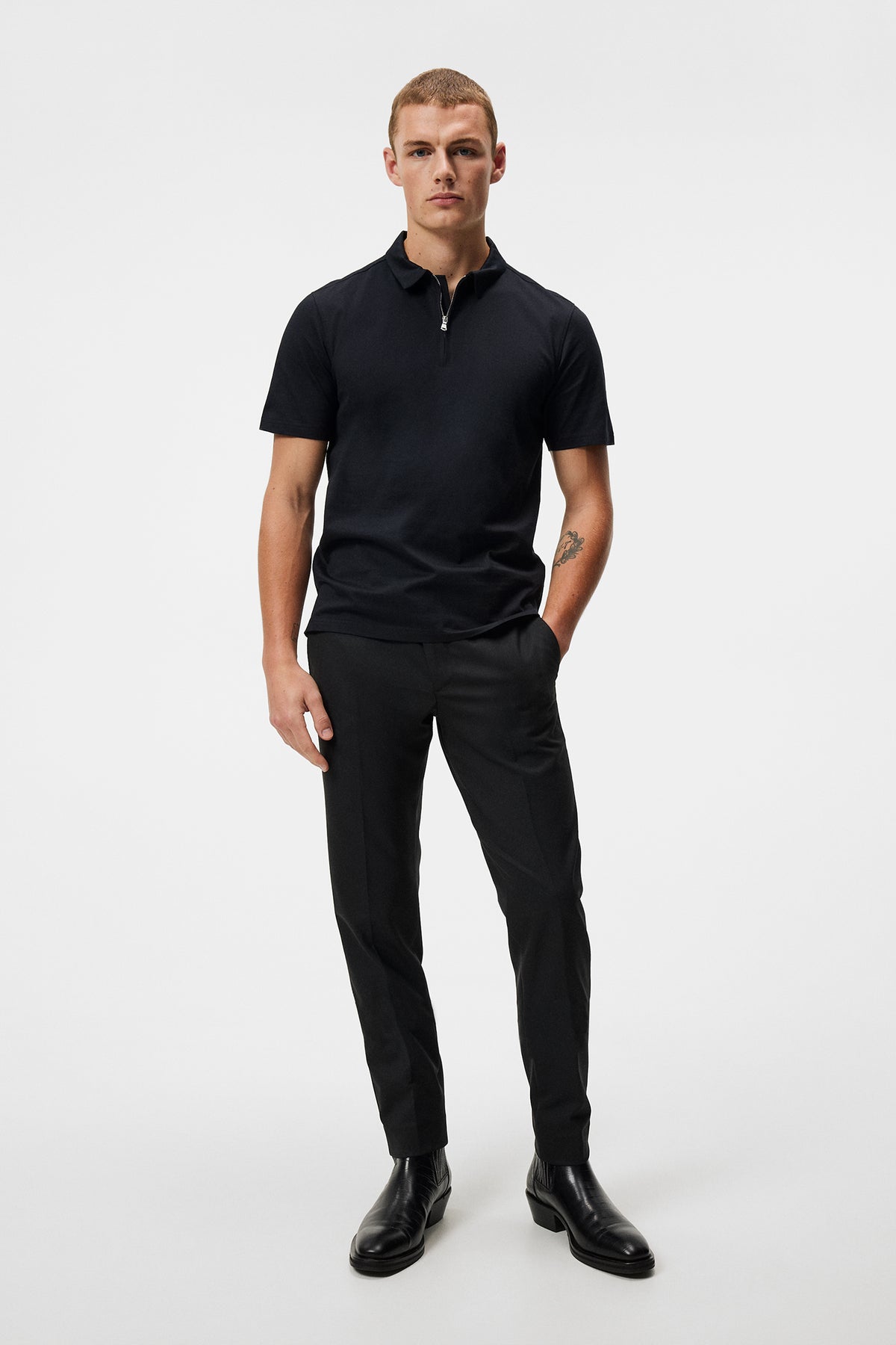 W _ (BLACK) KHALHON x ASHER ZIP-COLLAR POLO SHIRT JACKET